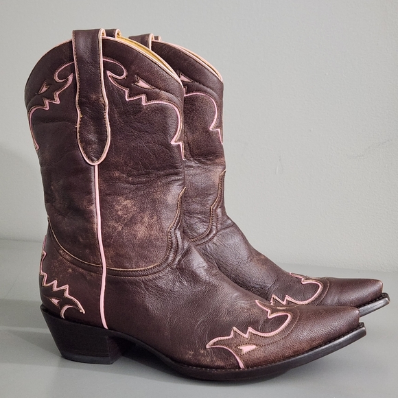 Old Gringo Shoes - Old Gringo Villa Brown Pink Leather Pointed Toe Cowgirl Cowboy Western B…